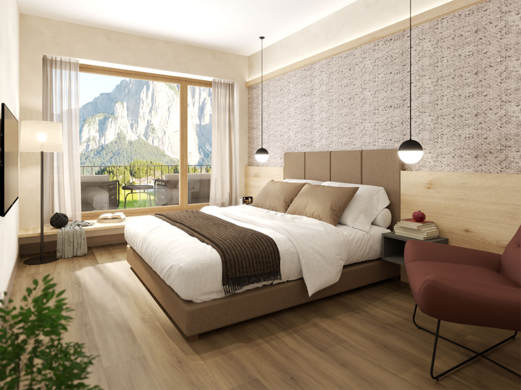 Schlafbereich mit natürlichem Holz