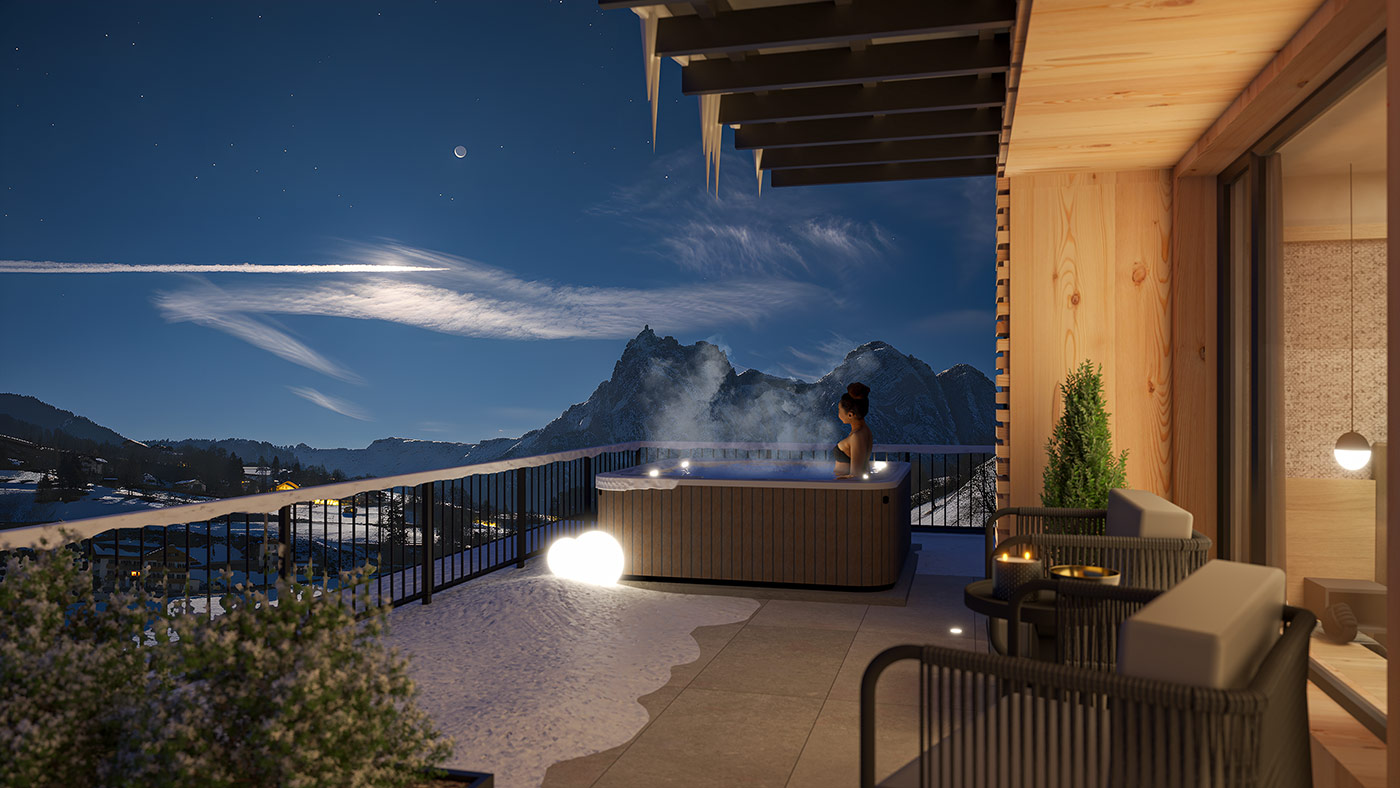 Mountain Lodge mit privatem Whirlpool im Winter