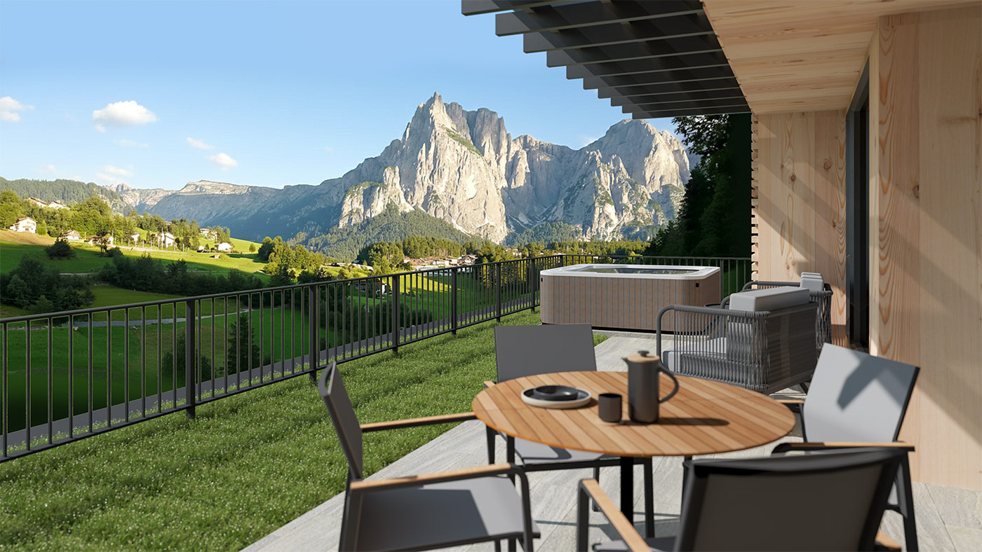 Rooftop Lodge mit Whirlpool und Blick auf den Schlern